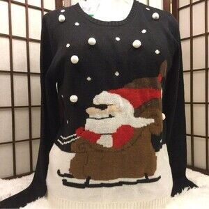 Women's Ugly Christmas Sweater Santa Sleigh NWT
